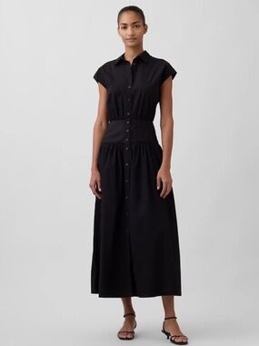 NWT Gap Poplin Drop-Waist Maxi Shirtdress // Black